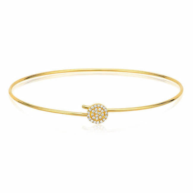 round pave hook bangle with diamonds in yellow gold