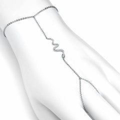 snake hand chain bracelet with diamonds in white gold