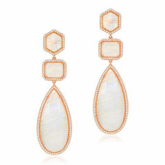 Triple rainbow moonstone post earrings in rose gold