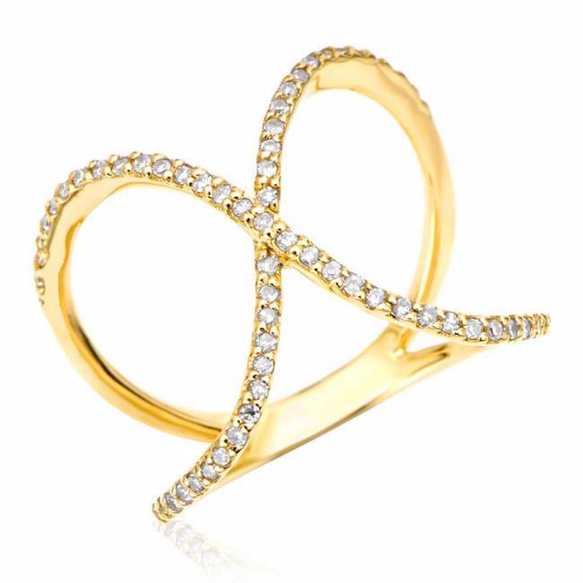 x ring with diamonds in yellow gold